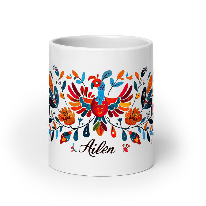 Ailén Exclusive Name Art Piece Home Office Work Coffee Mug Mexican Spanish Pride Gift Cup One - Of - A - Kind Calligraphy White Glossy Mug | A6 - Mexicada