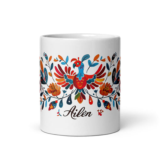 Ailén Exclusive Name Art Piece Home Office Work Coffee Mug Mexican Spanish Pride Gift Cup One - Of - A - Kind Calligraphy White Glossy Mug | A6 - Mexicada