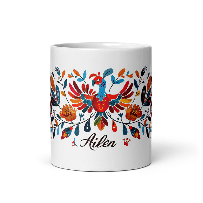 Ailén Exclusive Name Art Piece Home Office Work Coffee Mug Mexican Spanish Pride Gift Cup One - Of - A - Kind Calligraphy White Glossy Mug | A6 - Mexicada