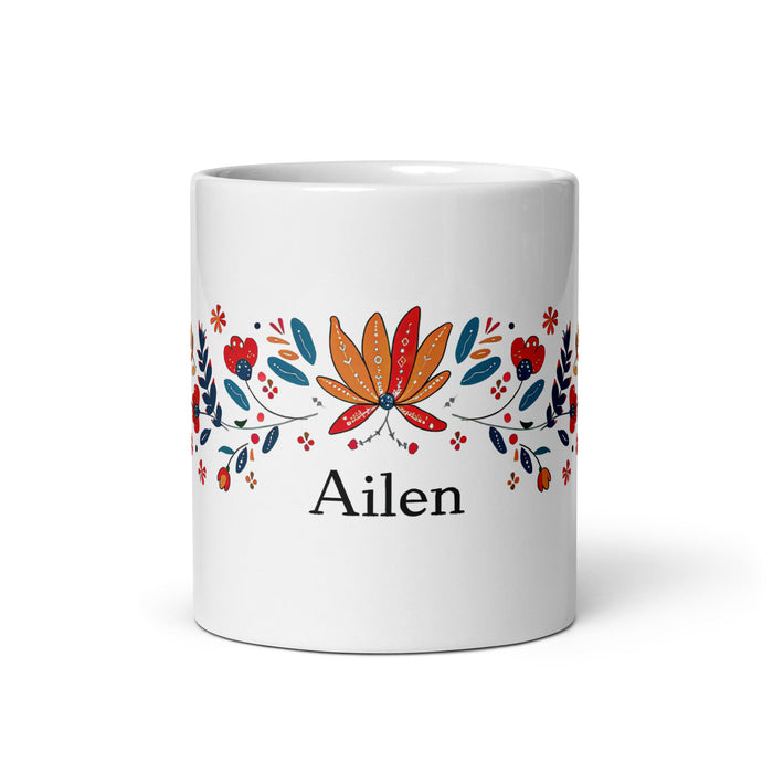 Ailén Exclusive Name Art Piece Home Office Work Coffee Mug Mexican Spanish Pride Gift Cup One - Of - A - Kind Calligraphy White Glossy Mug | A7 - Mexicada