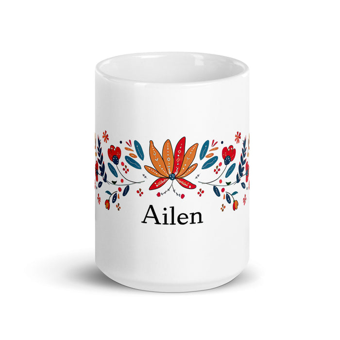 Ailén Exclusive Name Art Piece Home Office Work Coffee Mug Mexican Spanish Pride Gift Cup One - Of - A - Kind Calligraphy White Glossy Mug | A7 - Mexicada