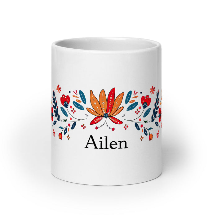 Ailén Exclusive Name Art Piece Home Office Work Coffee Mug Mexican Spanish Pride Gift Cup One-Of-A-Kind Calligraphy White Glossy Mug | A7 Mexicada