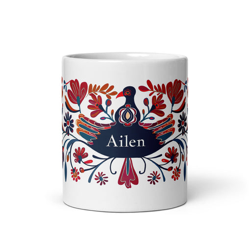 Ailén Exclusive Name Art Piece Home Office Work Coffee Mug Mexican Spanish Pride Gift Cup One - Of - A - Kind Calligraphy White Glossy Mug | A8 - Mexicada