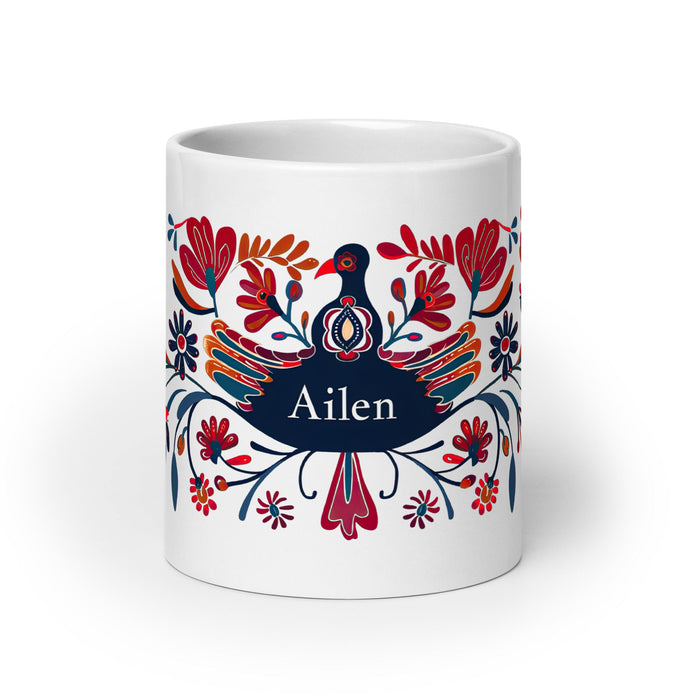 Ailén Exclusive Name Art Piece Home Office Work Coffee Mug Mexican Spanish Pride Gift Cup One - Of - A - Kind Calligraphy White Glossy Mug | A8 - Mexicada