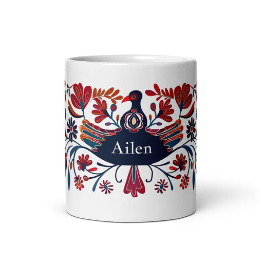 Ailén Exclusive Name Art Piece Home Office Work Coffee Mug Mexican Spanish Pride Gift Cup One-Of-A-Kind Calligraphy White Glossy Mug | A8 Mexicada