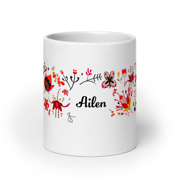 Ailén Exclusive Name Art Piece Home Office Work Coffee Mug Mexican Spanish Pride Gift Cup One - Of - A - Kind Calligraphy White Glossy Mug | A9 - Mexicada