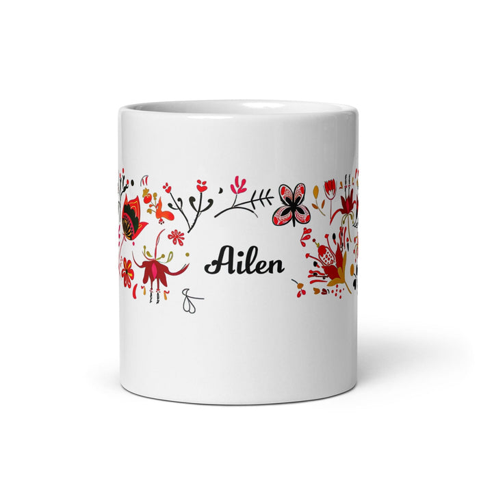 Ailén Exclusive Name Art Piece Home Office Work Coffee Mug Mexican Spanish Pride Gift Cup One-Of-A-Kind Calligraphy White Glossy Mug | A9 Mexicada