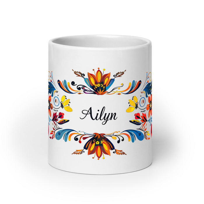 Ailyn Exclusive Name Art Piece Home Office Work Coffee Mug Mexican Spanish Pride Gift Cup One - Of - A - Kind Calligraphy White Glossy Mug | A1 - Mexicada