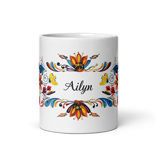 Ailyn Exclusive Name Art Piece Home Office Work Coffee Mug Mexican Spanish Pride Gift Cup One - Of - A - Kind Calligraphy White Glossy Mug | A1 - Mexicada