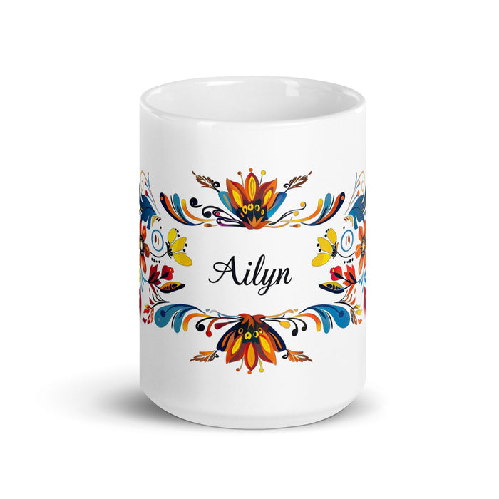 Ailyn Exclusive Name Art Piece Home Office Work Coffee Mug Mexican Spanish Pride Gift Cup One - Of - A - Kind Calligraphy White Glossy Mug | A1 - Mexicada