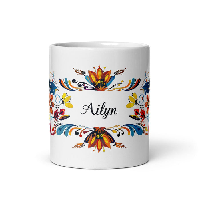 Ailyn Exclusive Name Art Piece Home Office Work Coffee Mug Mexican Spanish Pride Gift Cup One-Of-A-Kind Calligraphy White Glossy Mug | A1 Mexicada