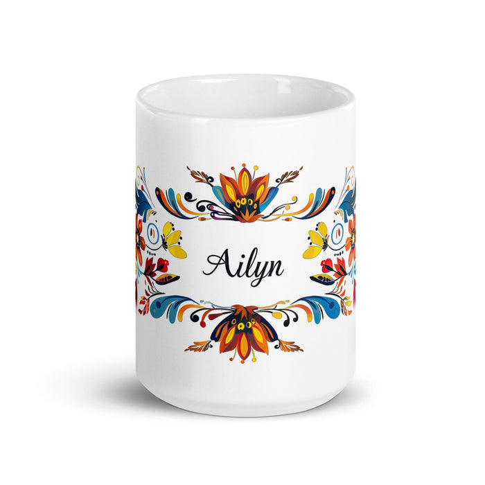 Ailyn Exclusive Name Art Piece Home Office Work Coffee Mug Mexican Spanish Pride Gift Cup One-Of-A-Kind Calligraphy White Glossy Mug | A1 Mexicada