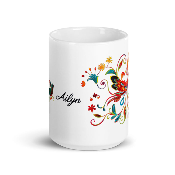 Ailyn Exclusive Name Art Piece Home Office Work Coffee Mug Mexican Spanish Pride Gift Cup One - Of - A - Kind Calligraphy White Glossy Mug | A10 - Mexicada