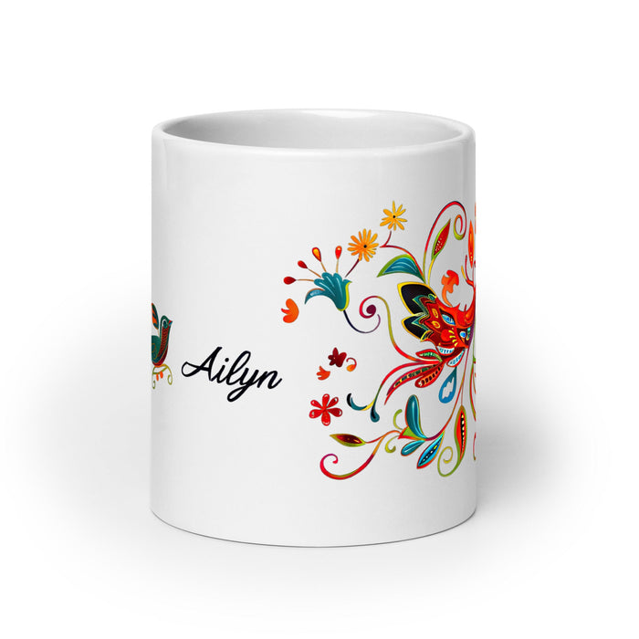 Ailyn Exclusive Name Art Piece Home Office Work Coffee Mug Mexican Spanish Pride Gift Cup One - Of - A - Kind Calligraphy White Glossy Mug | A10 - Mexicada