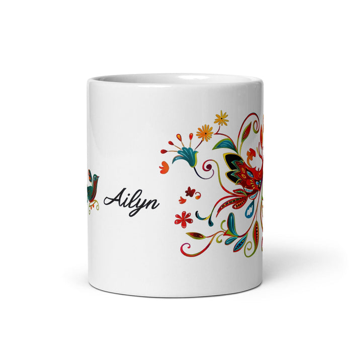 Ailyn Exclusive Name Art Piece Home Office Work Coffee Mug Mexican Spanish Pride Gift Cup One-Of-A-Kind Calligraphy White Glossy Mug | A10 Mexicada