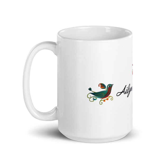 Ailyn Exclusive Name Art Piece Home Office Work Coffee Mug Mexican Spanish Pride Gift Cup One-Of-A-Kind Calligraphy White Glossy Mug | A10 Mexicada