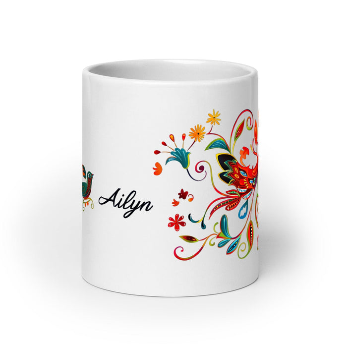 Ailyn Exclusive Name Art Piece Home Office Work Coffee Mug Mexican Spanish Pride Gift Cup One-Of-A-Kind Calligraphy White Glossy Mug | A10 Mexicada