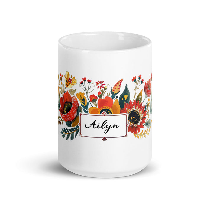 Ailyn Exclusive Name Art Piece Home Office Work Coffee Mug Mexican Spanish Pride Gift Cup One - Of - A - Kind Calligraphy White Glossy Mug | A11 - Mexicada