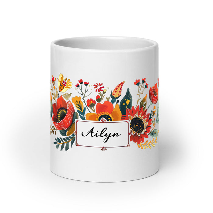 Ailyn Exclusive Name Art Piece Home Office Work Coffee Mug Mexican Spanish Pride Gift Cup One - Of - A - Kind Calligraphy White Glossy Mug | A11 - Mexicada