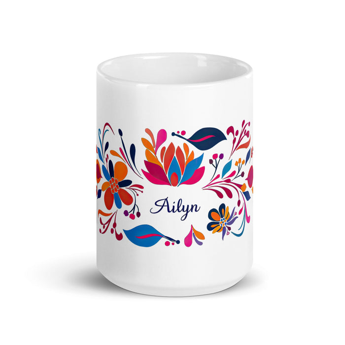 Ailyn Exclusive Name Art Piece Home Office Work Coffee Mug Mexican Spanish Pride Gift Cup One - Of - A - Kind Calligraphy White Glossy Mug | A12 - Mexicada