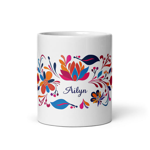 Ailyn Exclusive Name Art Piece Home Office Work Coffee Mug Mexican Spanish Pride Gift Cup One - Of - A - Kind Calligraphy White Glossy Mug | A12 - Mexicada