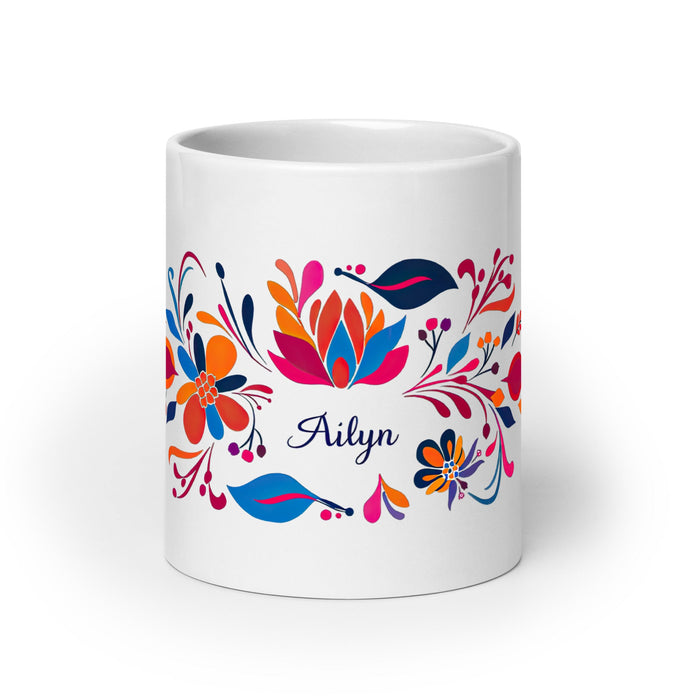 Ailyn Exclusive Name Art Piece Home Office Work Coffee Mug Mexican Spanish Pride Gift Cup One - Of - A - Kind Calligraphy White Glossy Mug | A12 - Mexicada