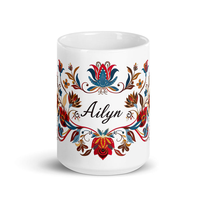 Ailyn Exclusive Name Art Piece Home Office Work Coffee Mug Mexican Spanish Pride Gift Cup One - Of - A - Kind Calligraphy White Glossy Mug | A14 - Mexicada