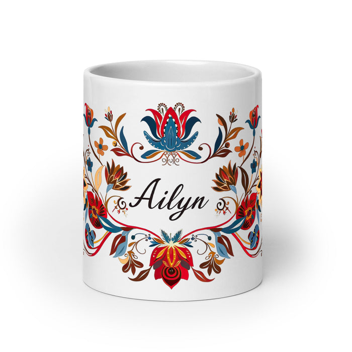 Ailyn Exclusive Name Art Piece Home Office Work Coffee Mug Mexican Spanish Pride Gift Cup One - Of - A - Kind Calligraphy White Glossy Mug | A14 - Mexicada