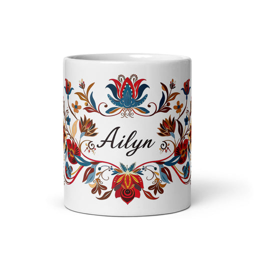 Ailyn Exclusive Name Art Piece Home Office Work Coffee Mug Mexican Spanish Pride Gift Cup One - Of - A - Kind Calligraphy White Glossy Mug | A14 - Mexicada