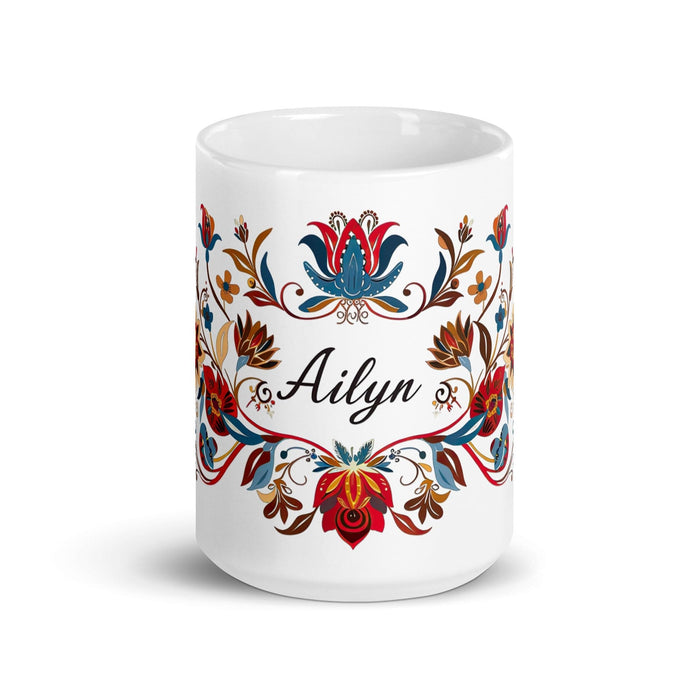 Ailyn Exclusive Name Art Piece Home Office Work Coffee Mug Mexican Spanish Pride Gift Cup One-Of-A-Kind Calligraphy White Glossy Mug | A14 Mexicada