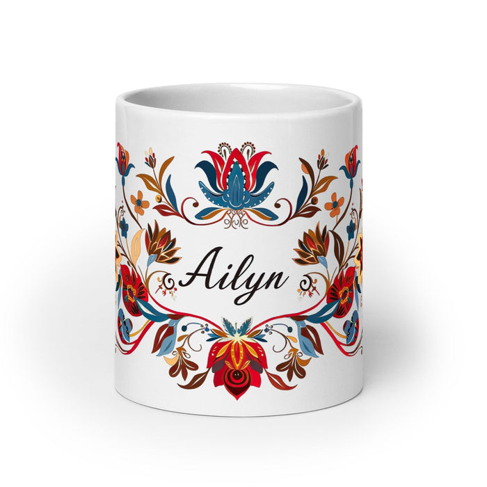 Ailyn Exclusive Name Art Piece Home Office Work Coffee Mug Mexican Spanish Pride Gift Cup One-Of-A-Kind Calligraphy White Glossy Mug | A14 Mexicada