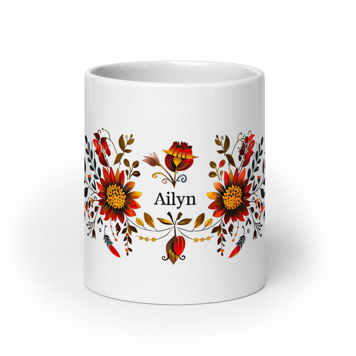 Ailyn Exclusive Name Art Piece Home Office Work Coffee Mug Mexican Spanish Pride Gift Cup One - Of - A - Kind Calligraphy White Glossy Mug | A15 - Mexicada