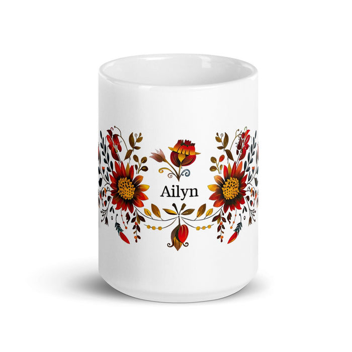 Ailyn Exclusive Name Art Piece Home Office Work Coffee Mug Mexican Spanish Pride Gift Cup One-Of-A-Kind Calligraphy White Glossy Mug | A15 Mexicada