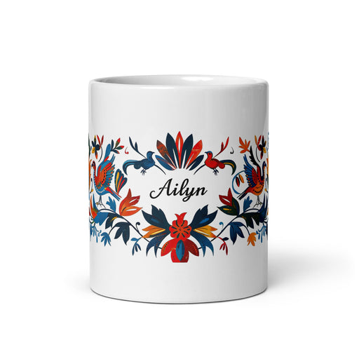 Ailyn Exclusive Name Art Piece Home Office Work Coffee Mug Mexican Spanish Pride Gift Cup One - Of - A - Kind Calligraphy White Glossy Mug | A16 - Mexicada