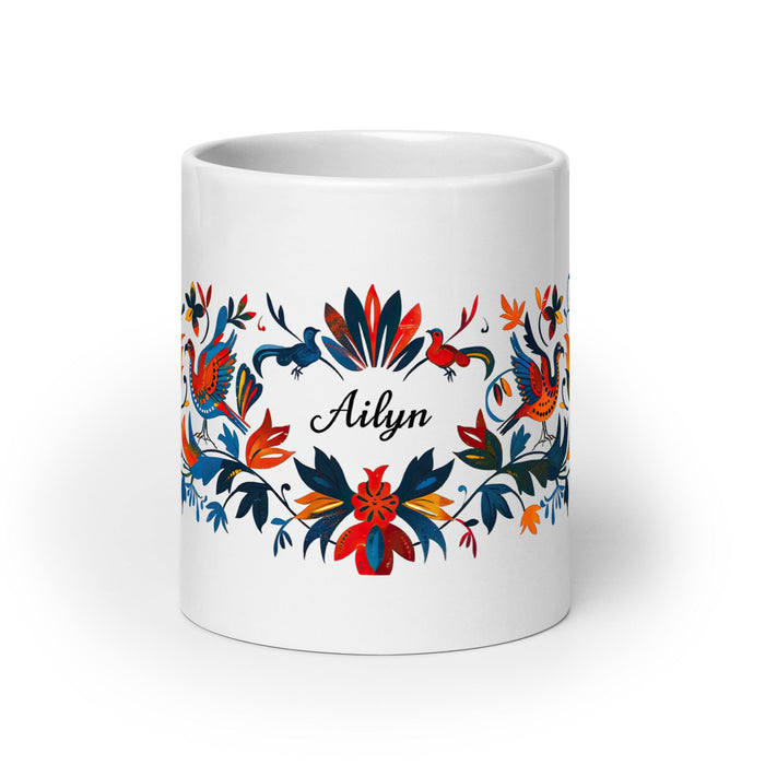 Ailyn Exclusive Name Art Piece Home Office Work Coffee Mug Mexican Spanish Pride Gift Cup One - Of - A - Kind Calligraphy White Glossy Mug | A16 - Mexicada