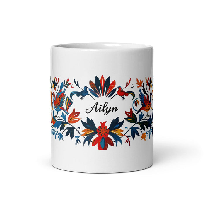 Ailyn Exclusive Name Art Piece Home Office Work Coffee Mug Mexican Spanish Pride Gift Cup One-Of-A-Kind Calligraphy White Glossy Mug | A16 Mexicada