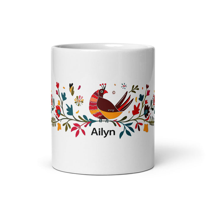 Ailyn Exclusive Name Art Piece Home Office Work Coffee Mug Mexican Spanish Pride Gift Cup One - Of - A - Kind Calligraphy White Glossy Mug | A17 - Mexicada