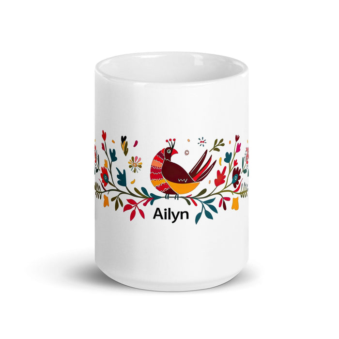 Ailyn Exclusive Name Art Piece Home Office Work Coffee Mug Mexican Spanish Pride Gift Cup One-Of-A-Kind Calligraphy White Glossy Mug | A17 Mexicada