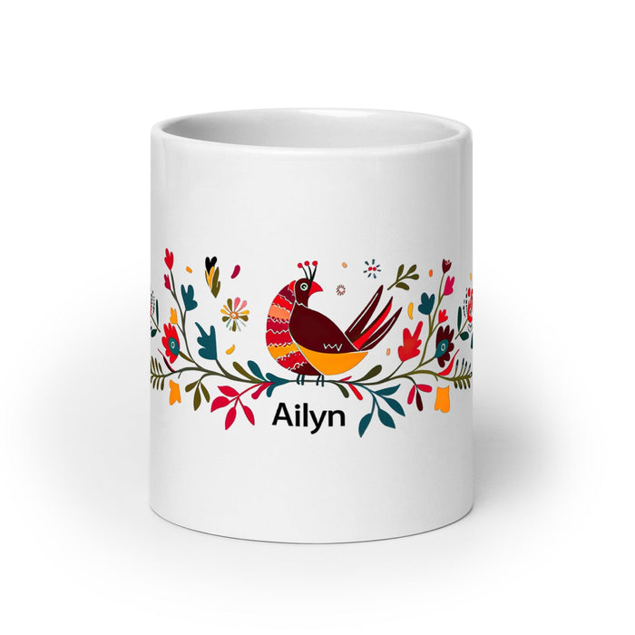 Ailyn Exclusive Name Art Piece Home Office Work Coffee Mug Mexican Spanish Pride Gift Cup One-Of-A-Kind Calligraphy White Glossy Mug | A17 Mexicada