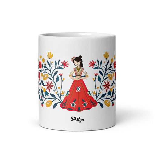 Ailyn Exclusive Name Art Piece Home Office Work Coffee Mug Mexican Spanish Pride Gift Cup One - Of - A - Kind Calligraphy White Glossy Mug | A18 - Mexicada