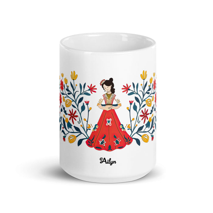 Ailyn Exclusive Name Art Piece Home Office Work Coffee Mug Mexican Spanish Pride Gift Cup One - Of - A - Kind Calligraphy White Glossy Mug | A18 - Mexicada