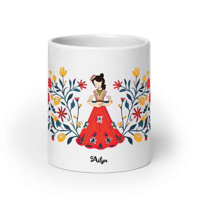 Ailyn Exclusive Name Art Piece Home Office Work Coffee Mug Mexican Spanish Pride Gift Cup One-Of-A-Kind Calligraphy White Glossy Mug | A18 Mexicada