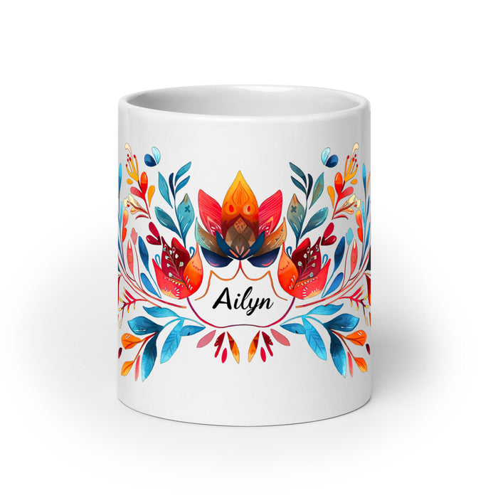 Ailyn Exclusive Name Art Piece Home Office Work Coffee Mug Mexican Spanish Pride Gift Cup One - Of - A - Kind Calligraphy White Glossy Mug | A19 - Mexicada