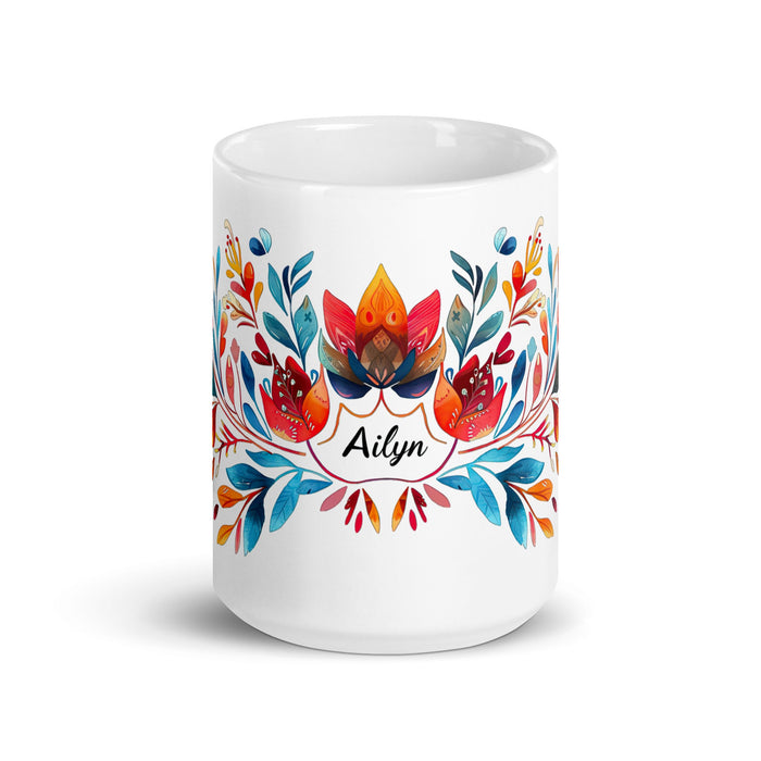 Ailyn Exclusive Name Art Piece Home Office Work Coffee Mug Mexican Spanish Pride Gift Cup One - Of - A - Kind Calligraphy White Glossy Mug | A19 - Mexicada