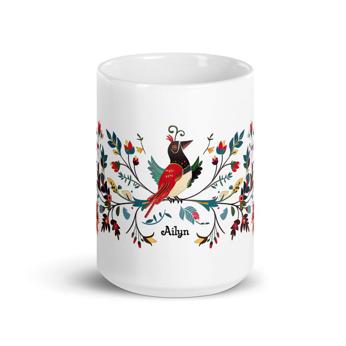 Ailyn Exclusive Name Art Piece Home Office Work Coffee Mug Mexican Spanish Pride Gift Cup One - Of - A - Kind Calligraphy White Glossy Mug | A2 - Mexicada