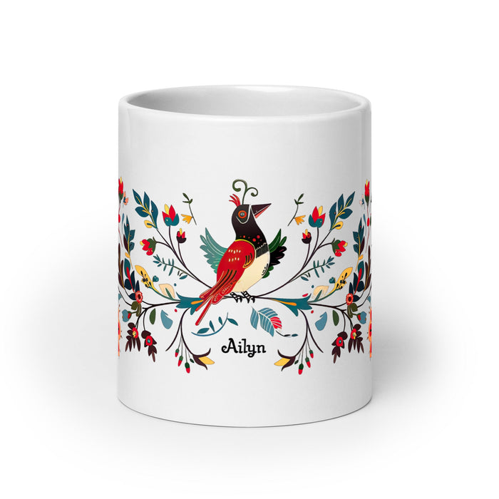 Ailyn Exclusive Name Art Piece Home Office Work Coffee Mug Mexican Spanish Pride Gift Cup One - Of - A - Kind Calligraphy White Glossy Mug | A2 - Mexicada