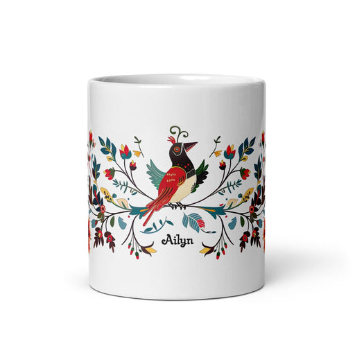 Ailyn Exclusive Name Art Piece Home Office Work Coffee Mug Mexican Spanish Pride Gift Cup One-Of-A-Kind Calligraphy White Glossy Mug | A2 Mexicada