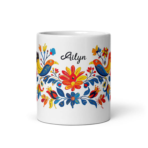 Ailyn Exclusive Name Art Piece Home Office Work Coffee Mug Mexican Spanish Pride Gift Cup One - Of - A - Kind Calligraphy White Glossy Mug | A20 - Mexicada