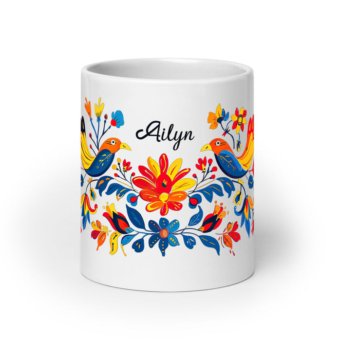 Ailyn Exclusive Name Art Piece Home Office Work Coffee Mug Mexican Spanish Pride Gift Cup One - Of - A - Kind Calligraphy White Glossy Mug | A20 - Mexicada