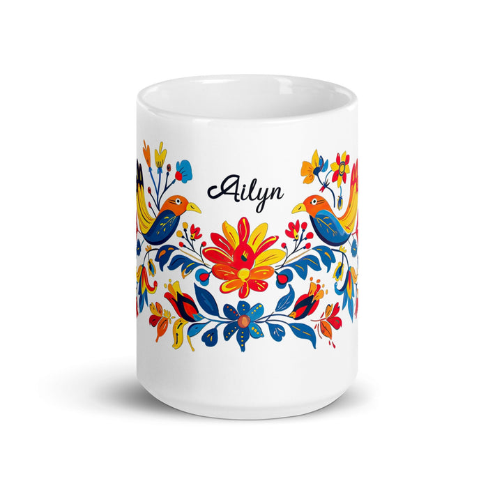 Ailyn Exclusive Name Art Piece Home Office Work Coffee Mug Mexican Spanish Pride Gift Cup One - Of - A - Kind Calligraphy White Glossy Mug | A20 - Mexicada